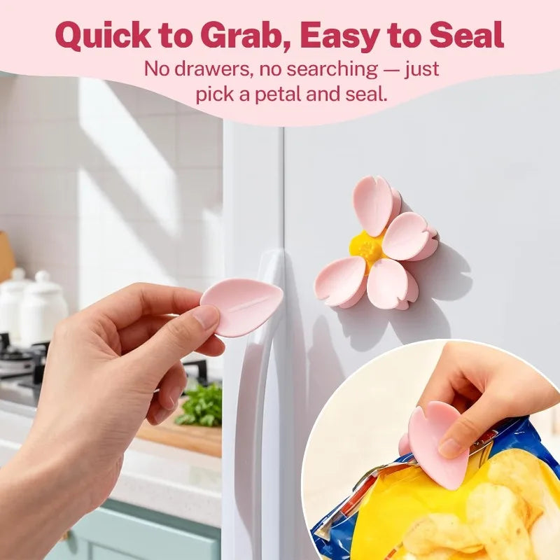 1/2/4pcs Sakura Magnetic Refrigerator Magnet Sealing Clip Petal Sealing Clip Household Snacks Fixed Clip Kitchen Accessories Qme