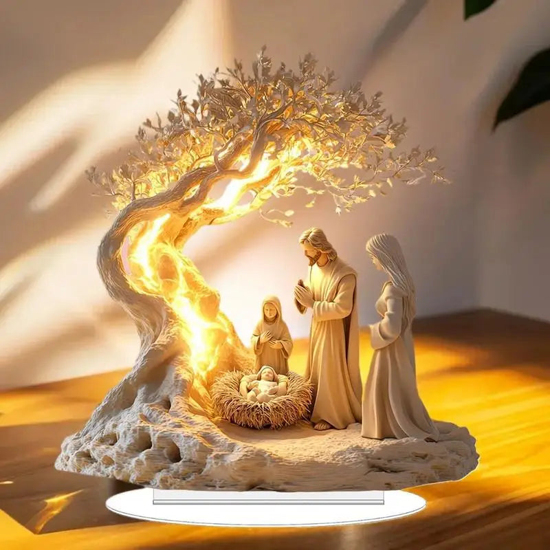 Acrylic Christmas Nativity Scene Flat 2D Ornament Desk Decor Jesus Qme