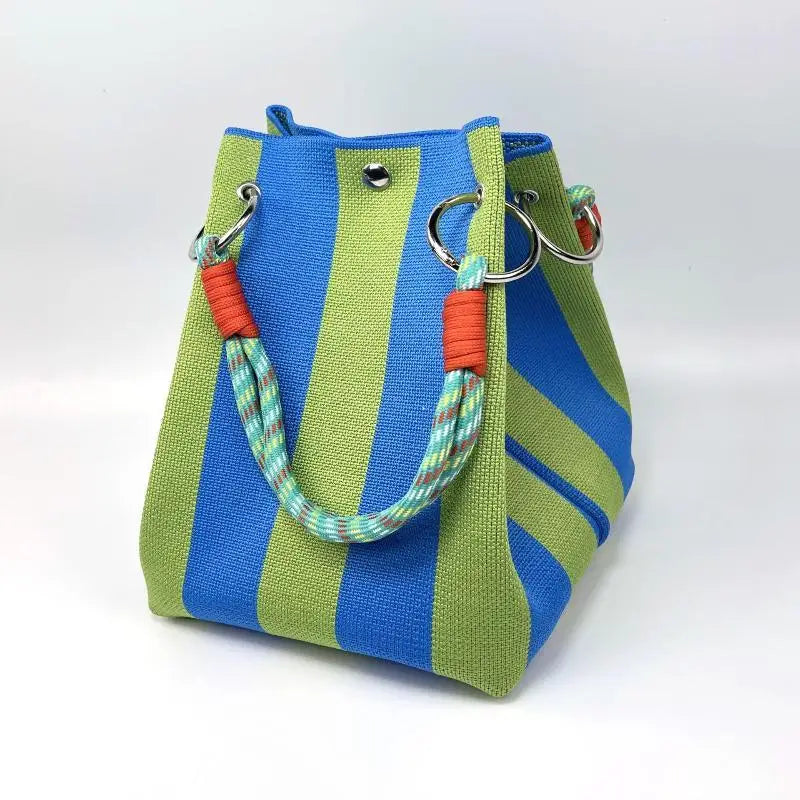 Multi-color Knitted Retro Bucket Handbag Is Simple And Color-blocked Versatile And Easy To Carry With You Qme A3 one size