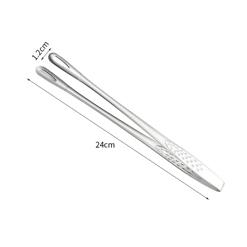 Stainless Steel Barbecue Tongs Kitchen Food Clip BBQ Grill Meat Qme 24cm