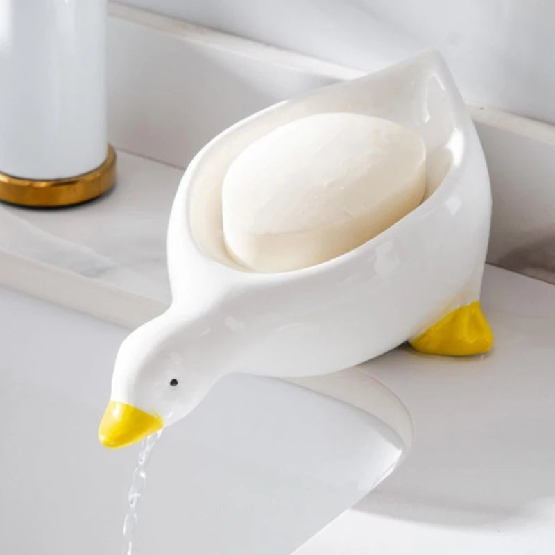 1Pc Yellow Duck Shape Soap Box Cartoon Soap Dish Drainable Soap Holder Soap Container Soap Dish For Tray Bathroom Accessories. Qme