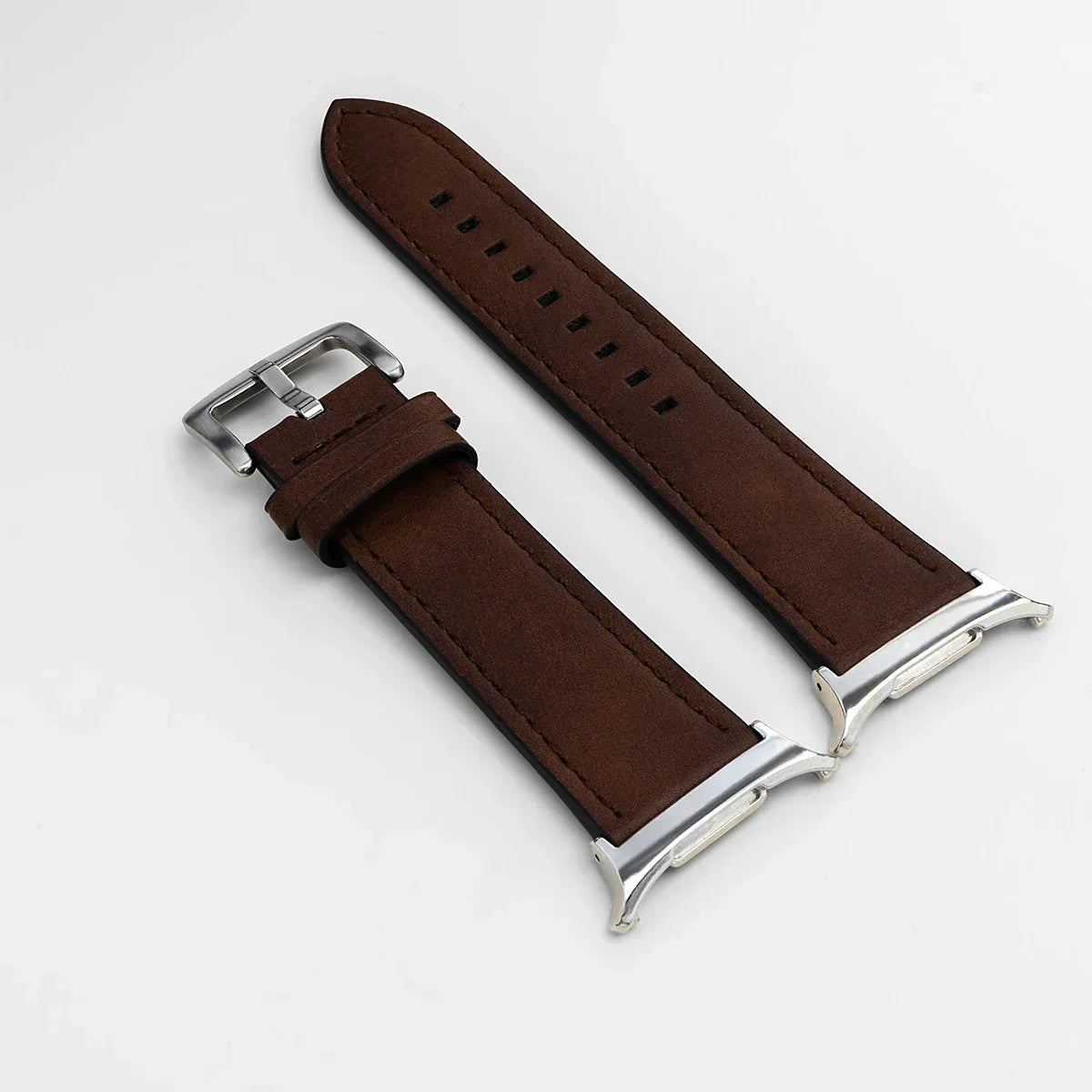Leather Band for Samsung Galaxy Watch 7 Ultra 47mm No Gaps Strap SmartWatch Bracelet for Galaxy Watch 7Ultra Wristband Correa Qme Brown Silver Galaxy Watch 7 Ultra