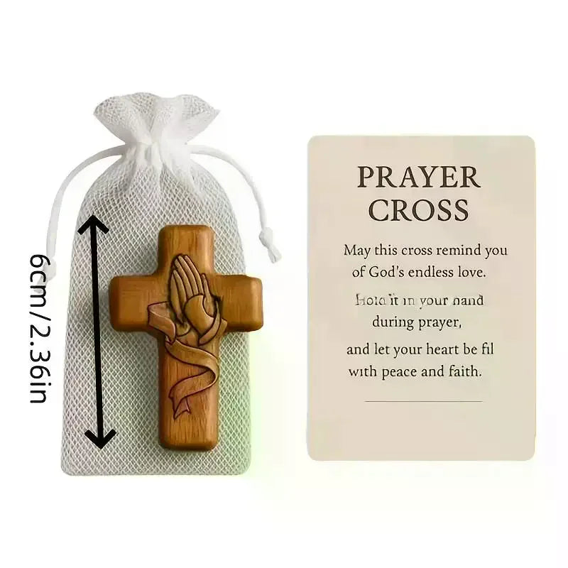 Small Pocket Prayer Cross With Card, Portable Wooden Prayer Cross Pocket Card With Bag For Easter Christmas Token, Church Favors Qme