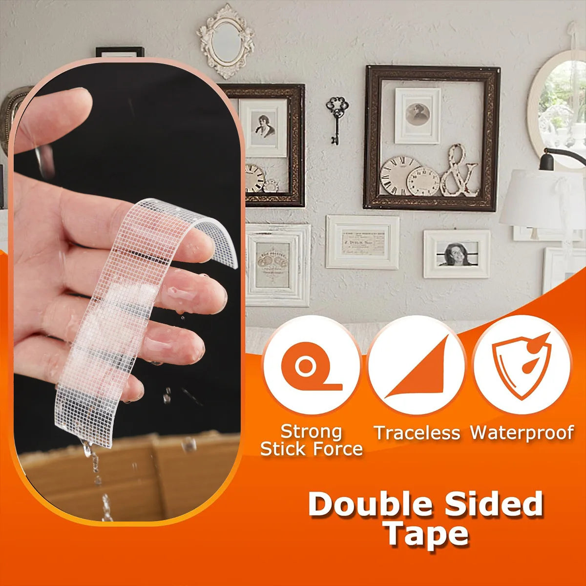 5m Nano Double-Sided Adhesive Tape - Ultra-Strong adhesion， Clear, Removable & Waterproof - Heavy-Duty, Extra Sticky Strip for E Qme