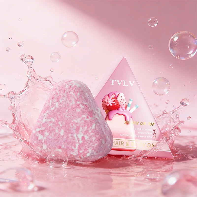 2-in-1 Fragrance Soap Shampoo Body Wash Bar Natural Mild Cleansing Qme Strawberry