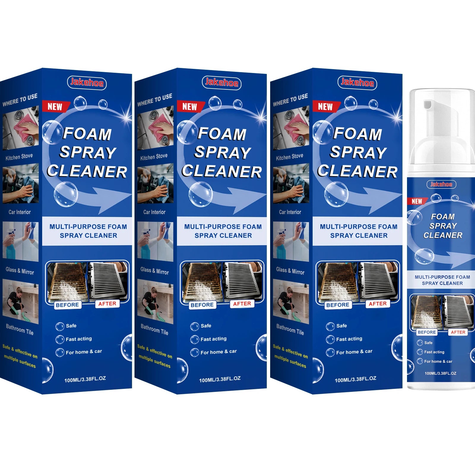 Multi-purpose Foam Cleaning Spray Remove Oil Stains Restore Surface Gloss Descaling Fast Acting No-Rinse Kitchen Foaming Cleaner Qme 3 x 100ML Boxed