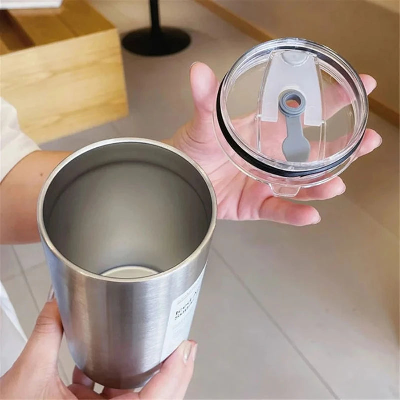 Thermos Portable Stainless Steel Coffee Cup Bottle Straw Insulation Qme