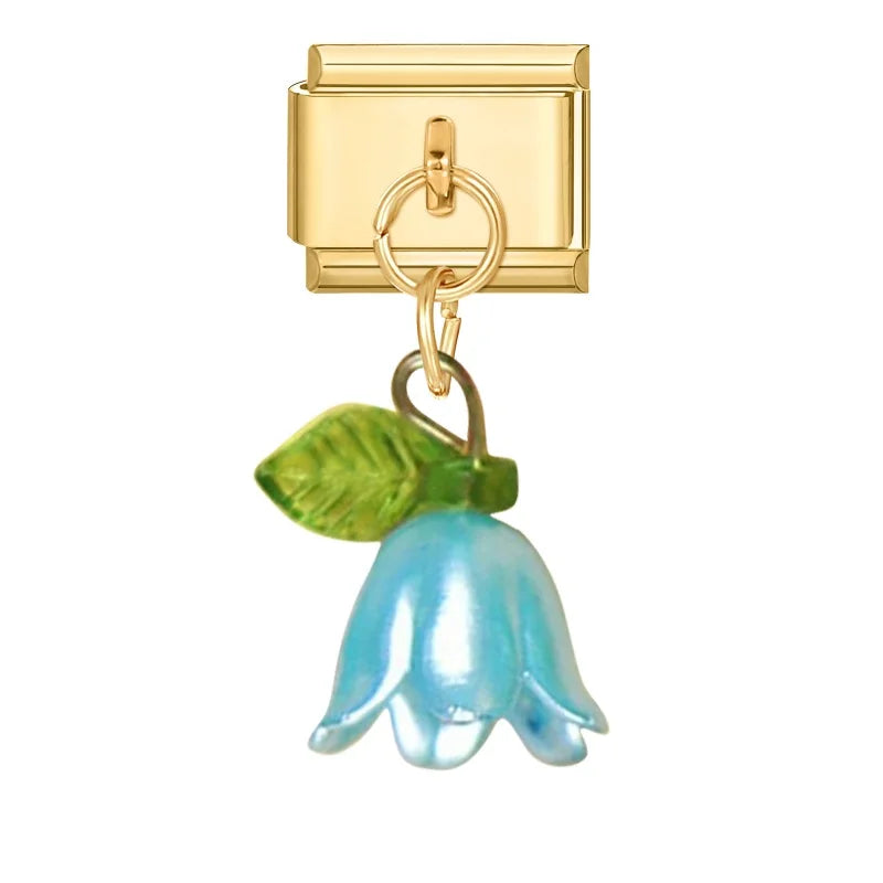 Fashion Colorful Lily Of The Valley Golden Pendant Italian Charm Link Fit 9mm Bracelet Stainless Steel Women Men DIY Making Gift Qme Style 13