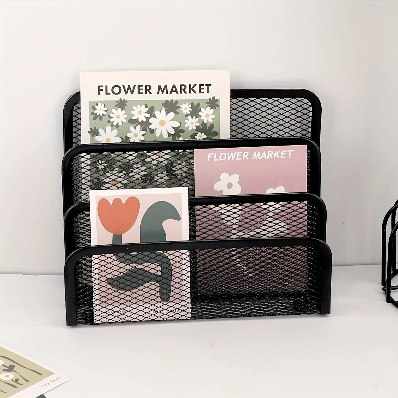 Multifunctional Office Desk Organizer Set - Metal Mesh File Rack, Letter Holder, Multi-Tier Bookshelf, Envelope and Card Stand Qme