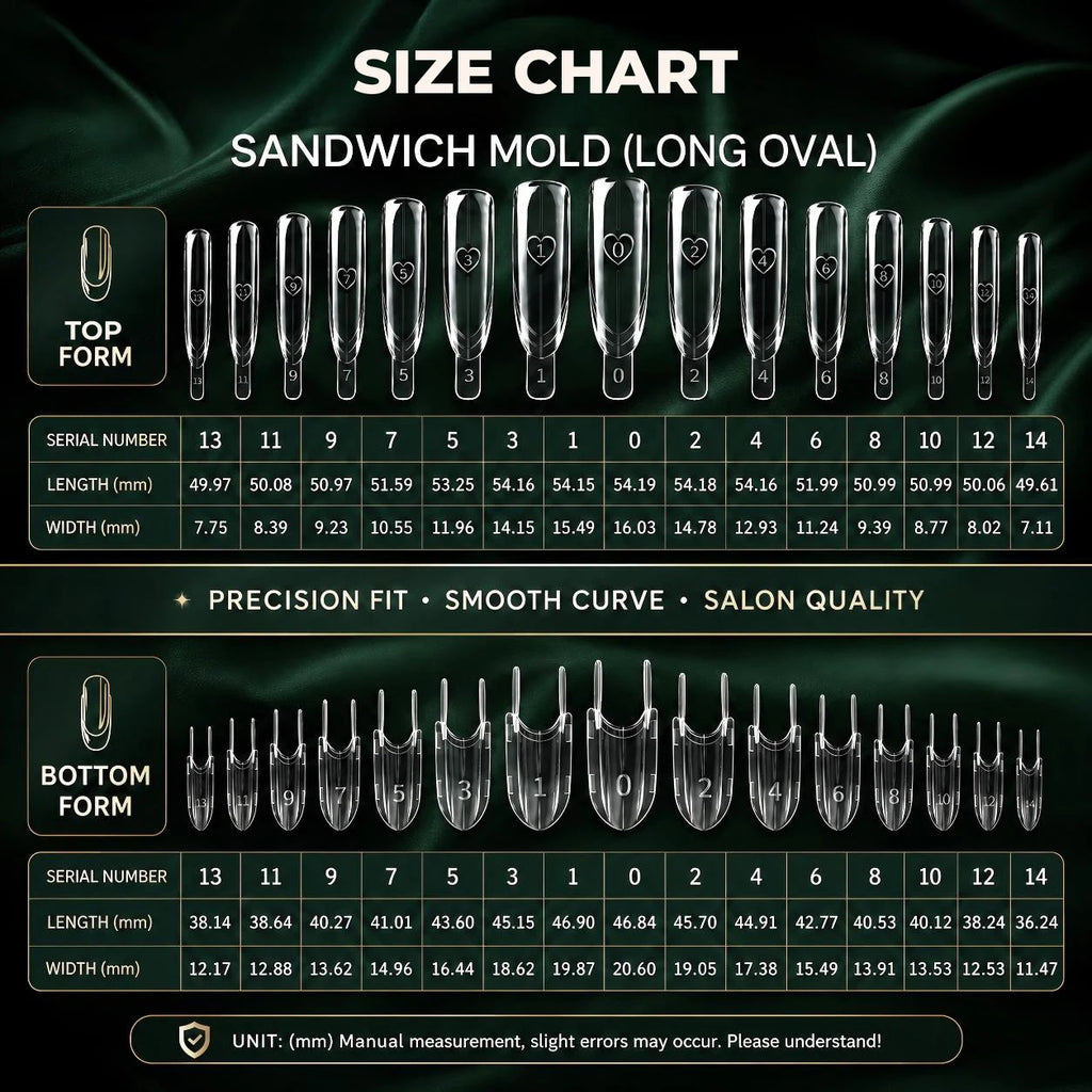 Nailpop Dual Forms Sandwich 15 Shapes Oval Long Clear Nail Molds Qme LONG Oval120 pcs