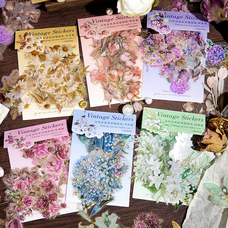 20 pcs/pack PET Plant Flowers Stickers aesthetic Stick Labels Decorative Scrapbooking material hand made Diy Supplies Qme