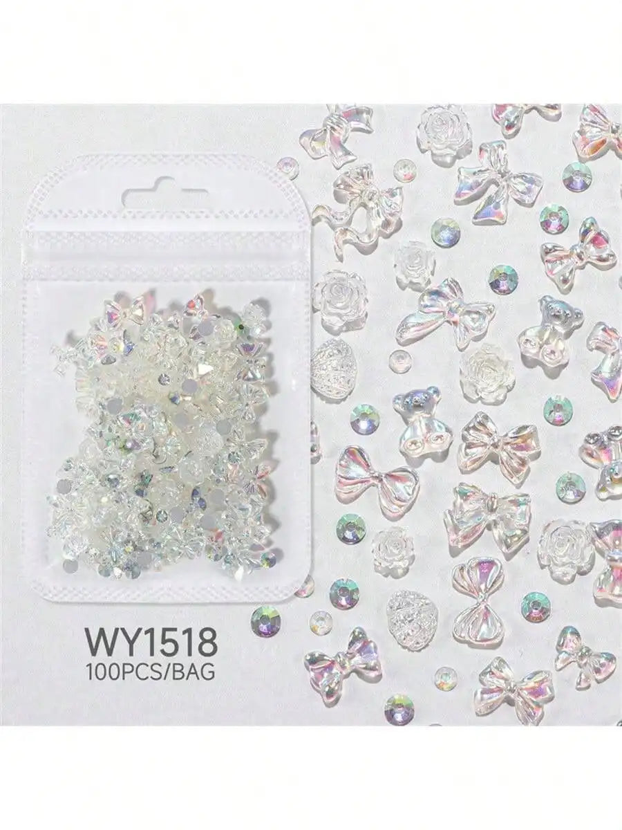 Mixed Nail Art Charms Accessories Decoration Supplies Women Girls Qme white