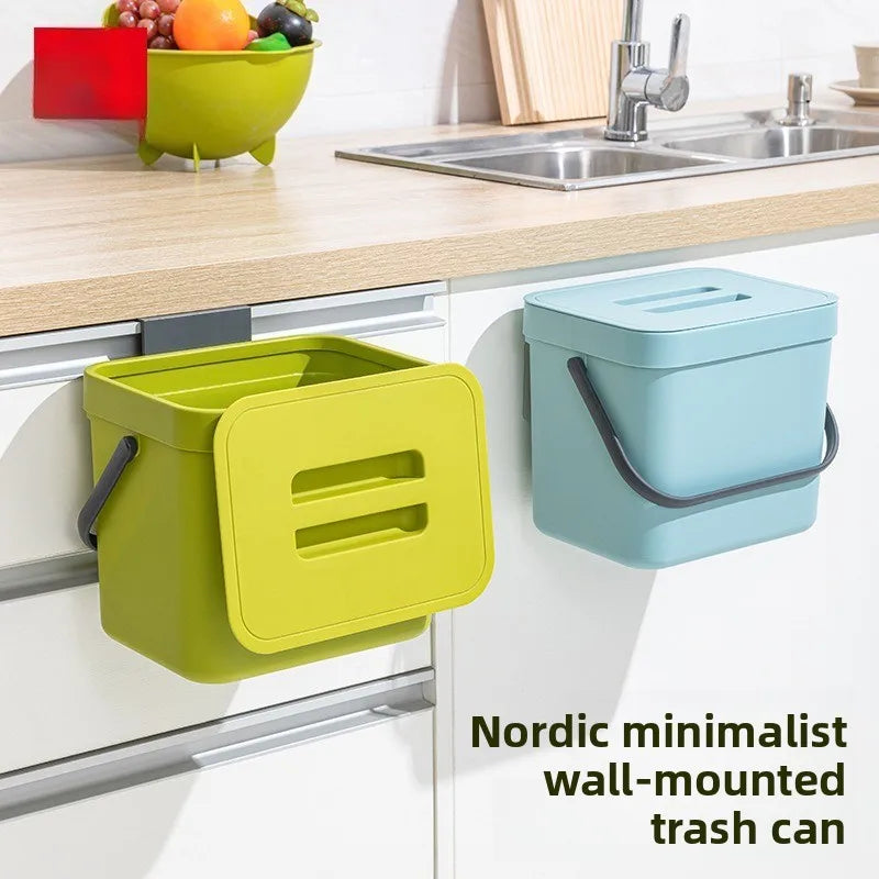 Large Capacity Under Cabinet Trash Can with Lid,Thickened Hanging Garbage Bin No Drilling,Space-Saving Simple Style for Kitchen Qme