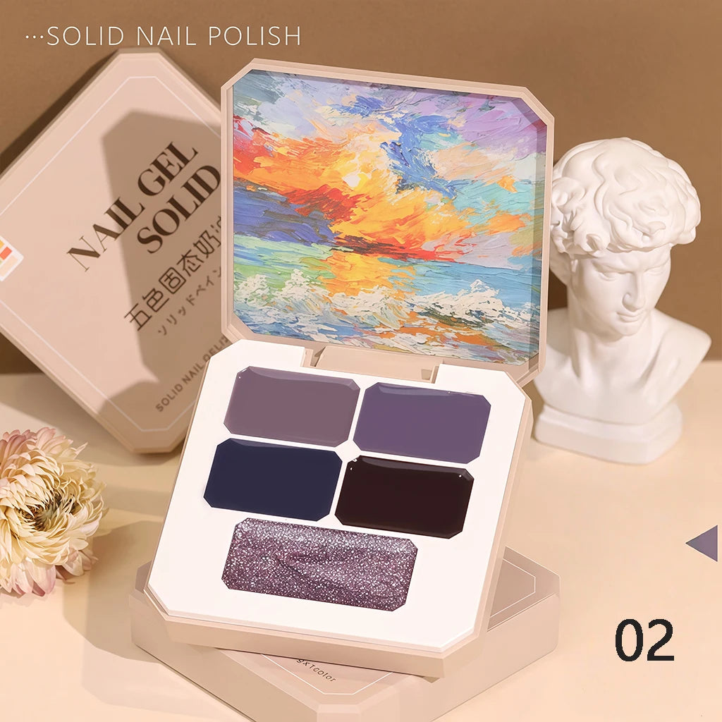 5 Colors Solid Gel Palette Japanese Nail Cream Mud Painting Art Qme 02