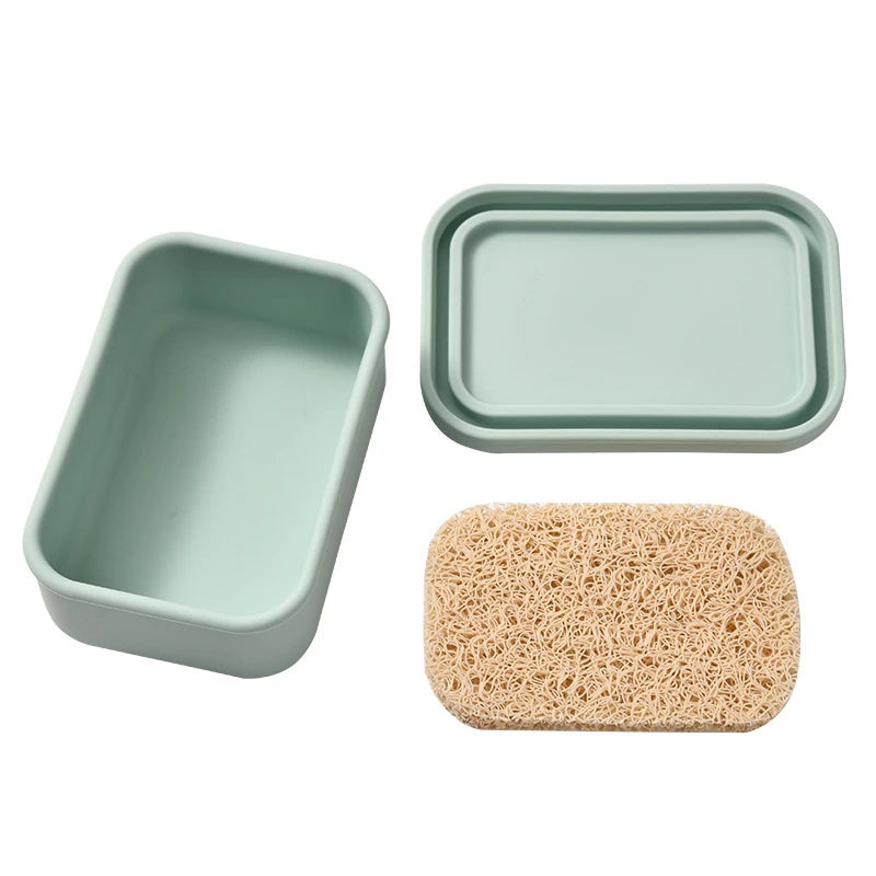 Large Leakproof Travel Soap Case Silicone Box Draining Layer Enhanced Qme Green