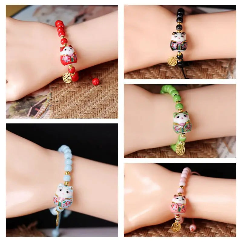 b03 Chinese Style Cute Ceramic Fortune Cat Fu Bracelet Originality Fortune Wish Men Women Red String Bracelet Fashion Jewelry Qme