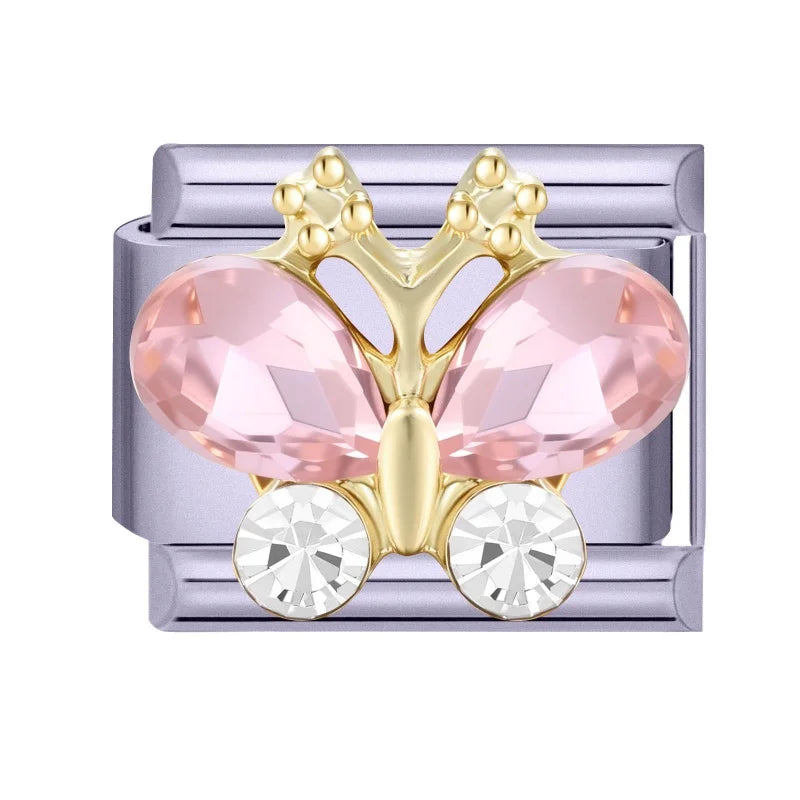 Sweet Shiny Gold Zircon Bow Moon Cherry Star Italian Charm Links Fit