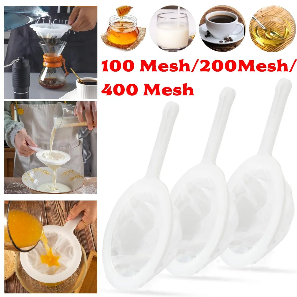 100/200/400 Mesh Ultra Fine Filter Mesh Strainer Spoon Sieve Washable High Density Nylon Screening Colander for Coffee Yogurt Qme