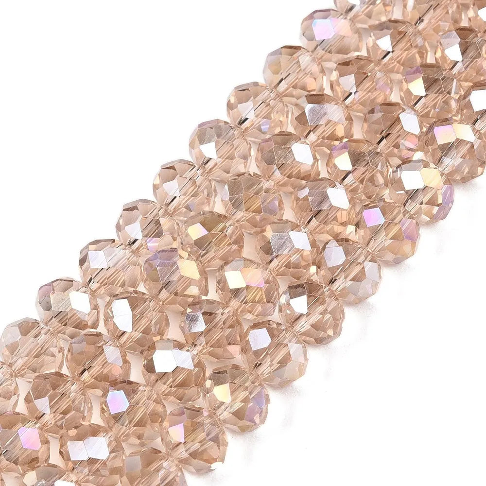 Pandahall 20strands Glass Multicolor Beads AB Plated Faceted 8x6mm