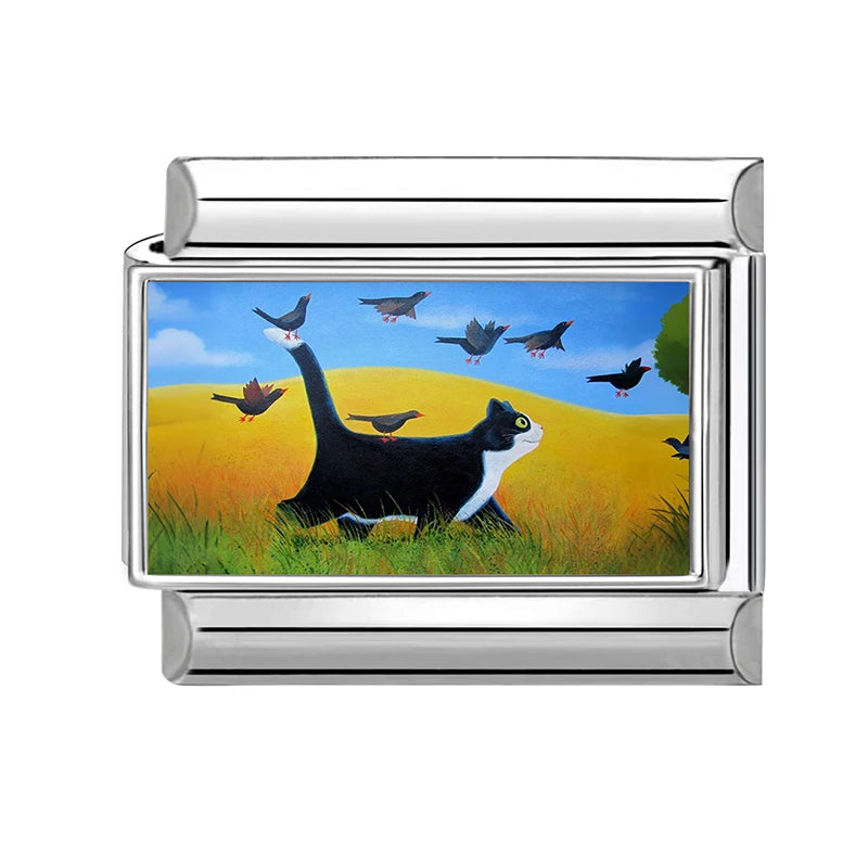 Cute Cats Birds s on the Grassland Italian Charm Fit 9mm Stainless Steel Women DIY Bracelet DropShip Fashion Jewelry Wholesale Qme Style 1