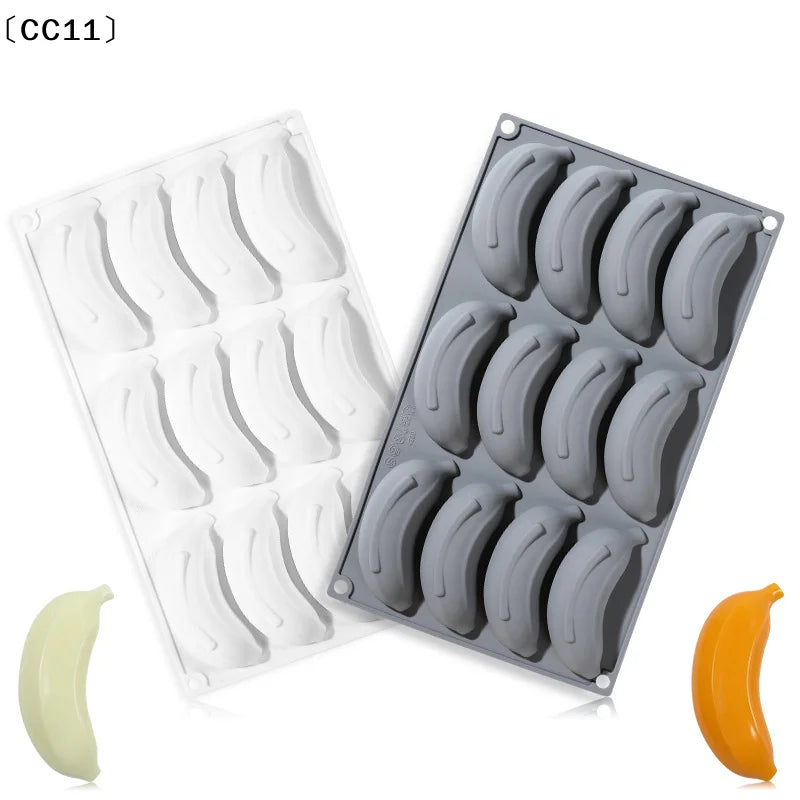 12 Cells Banana Design Food Grade Silicone Cake Molds Fruit Mousse Qme