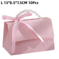 10PCS Pink Pearl Portable Gift Box Wedding Portable Ribbon Souvenir Wedding Candy Paper Box DIY Party Packaging Supplies Qme L