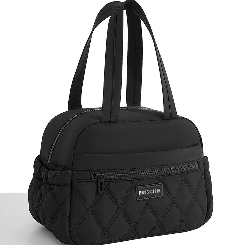 Hot Sale Large Lunch Bag Women Waterproof Concise Convenient Fresh Cooler Bags Thermal Breakfast Food Box Portable Picnic Travel Qme LB-BlackWSidePocket