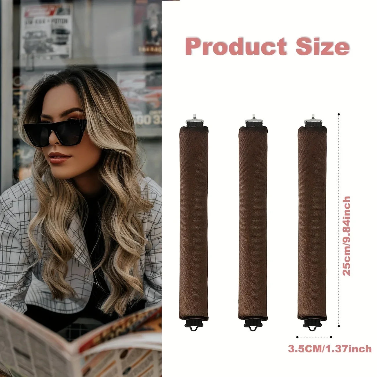 4 Hooks Rubber Curling Tool No Heat Curling Iron Big Wave Curling Tool Sleep Curling Plus Silk Scarf, Holiday Makeup, Christmas Qme