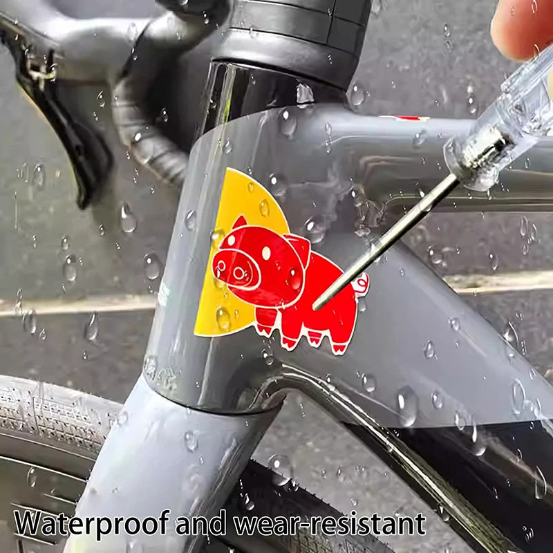 Bike Head Tube Funny Stickers Red Pig Decorative Decals Handlebar Qme