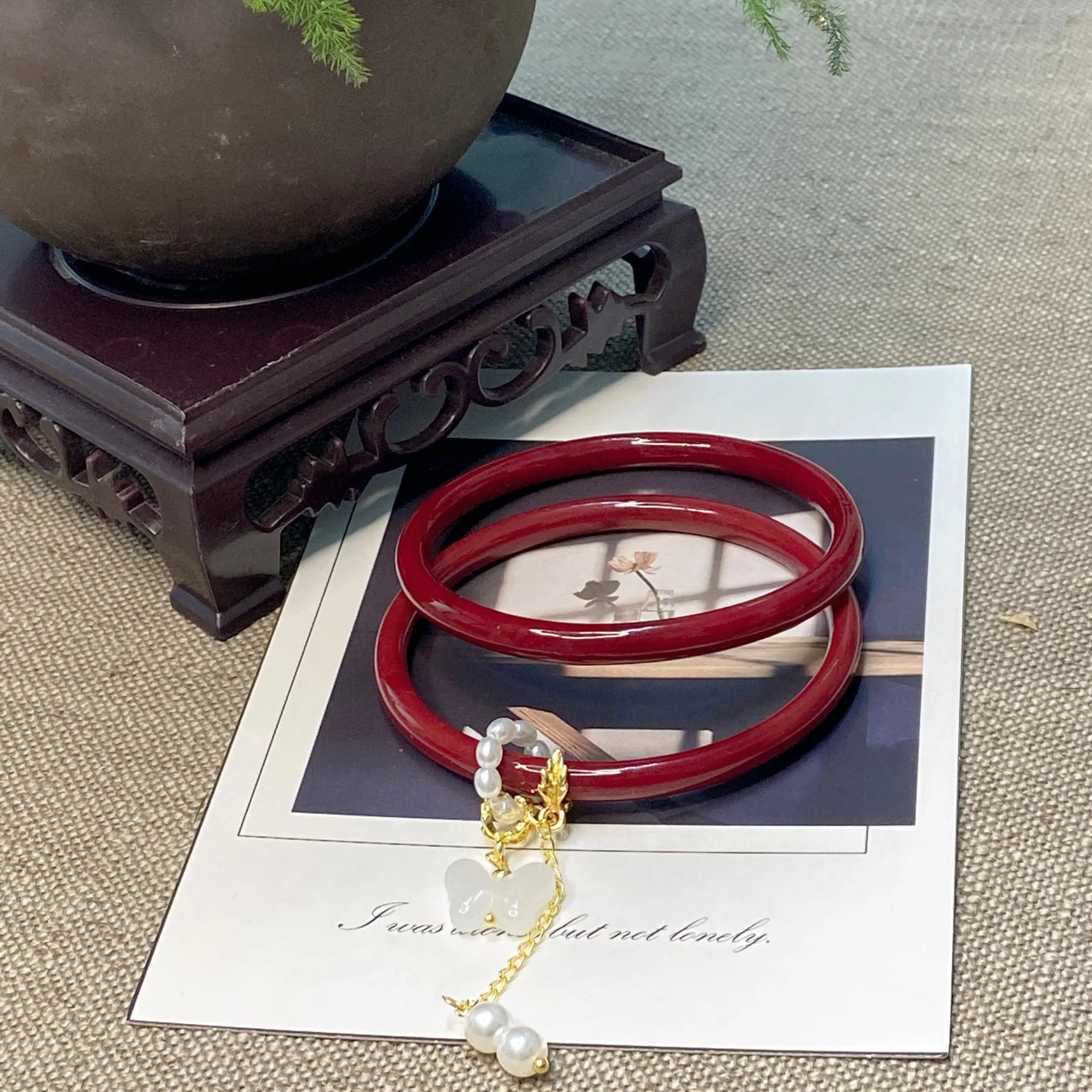 2Pcs/Set Imitate Natural Jade Jingle Butterfly Jelly Bangles Retro Simple Girl Antique Glass Bracelet Women's Jewelry Gifts Qme red China Mainland 58mm
