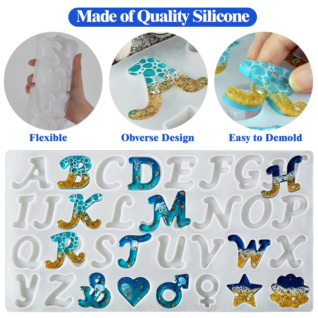Alphabet Resin Molds Kit Backward Letter Number Silicone Casting Molds Resin Epoxy Molds For Keychain Making Pendant Jewelry DIY Qme