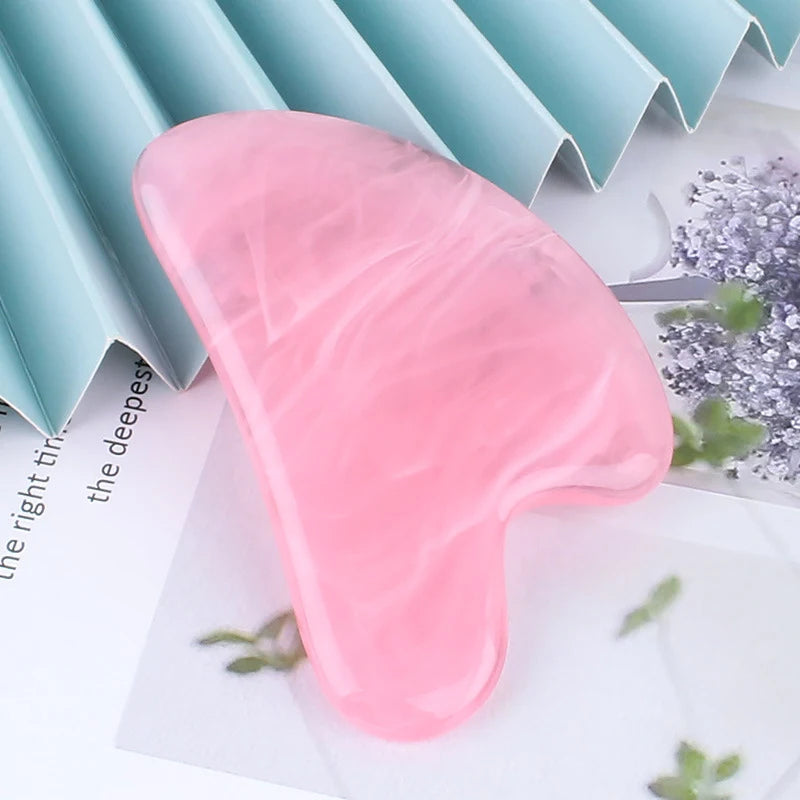 Rose Quartz Gua Sha Stone Facial Body Massage Tool Use Face Neck Back Qme Pink