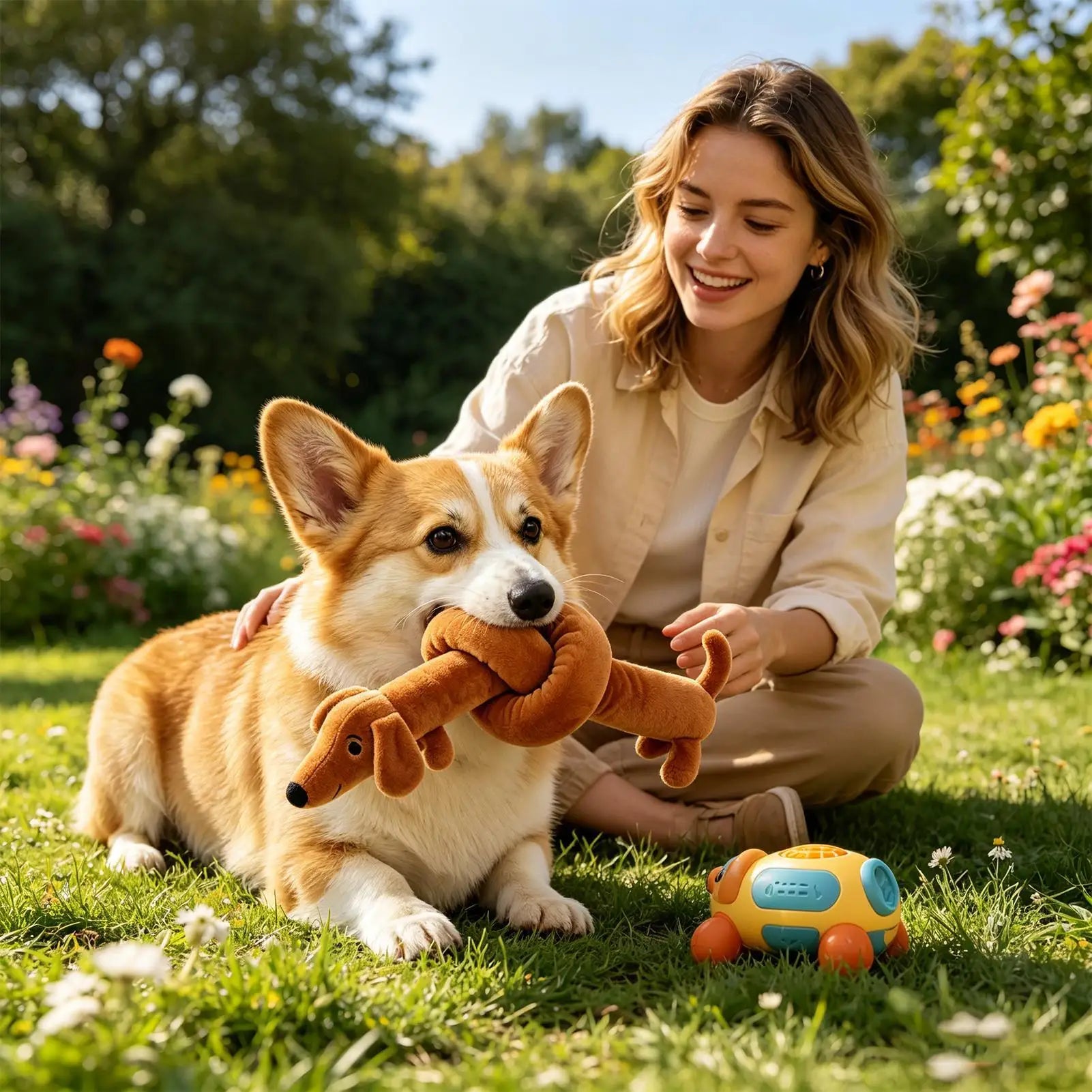Squeaky Dog Toys Dachshund Shape Interactive Soft Companion Dog Chew Toys for Indoor Play Training Teething Boredom Relief Qme