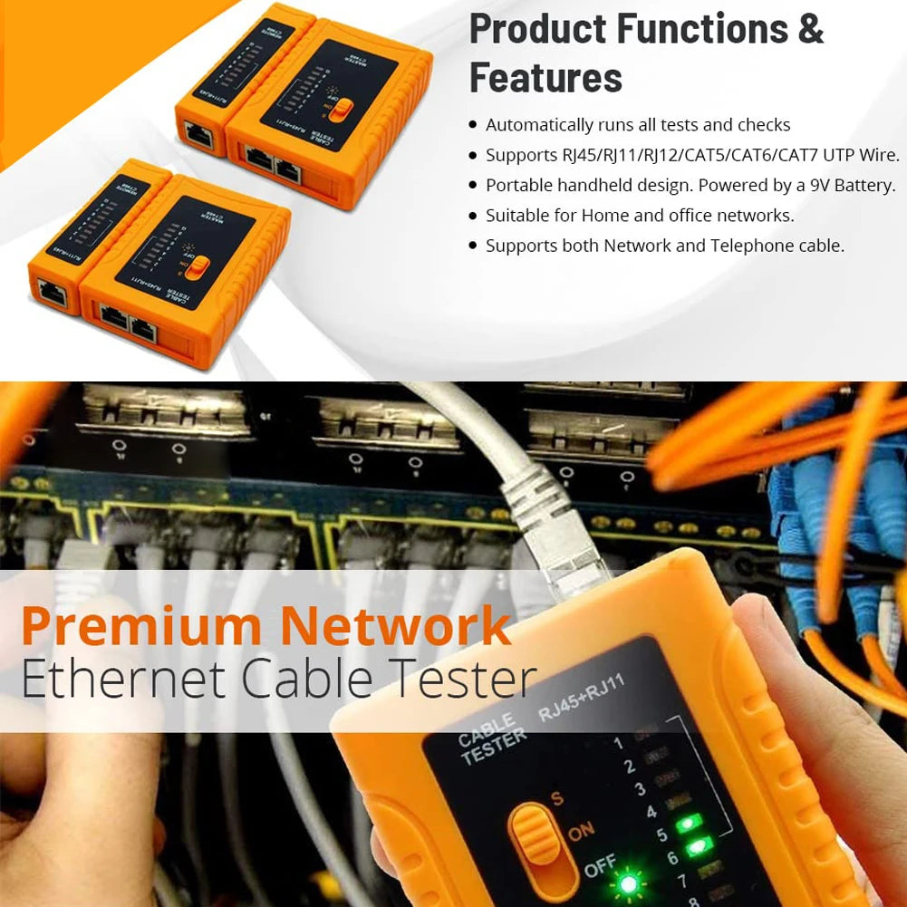 RJ45 Network Cable Tester for Lan Phone RJ45/RJ11/RJ12/CAT5/CAT6/CAT7 UTP Wire Test Tool Qme