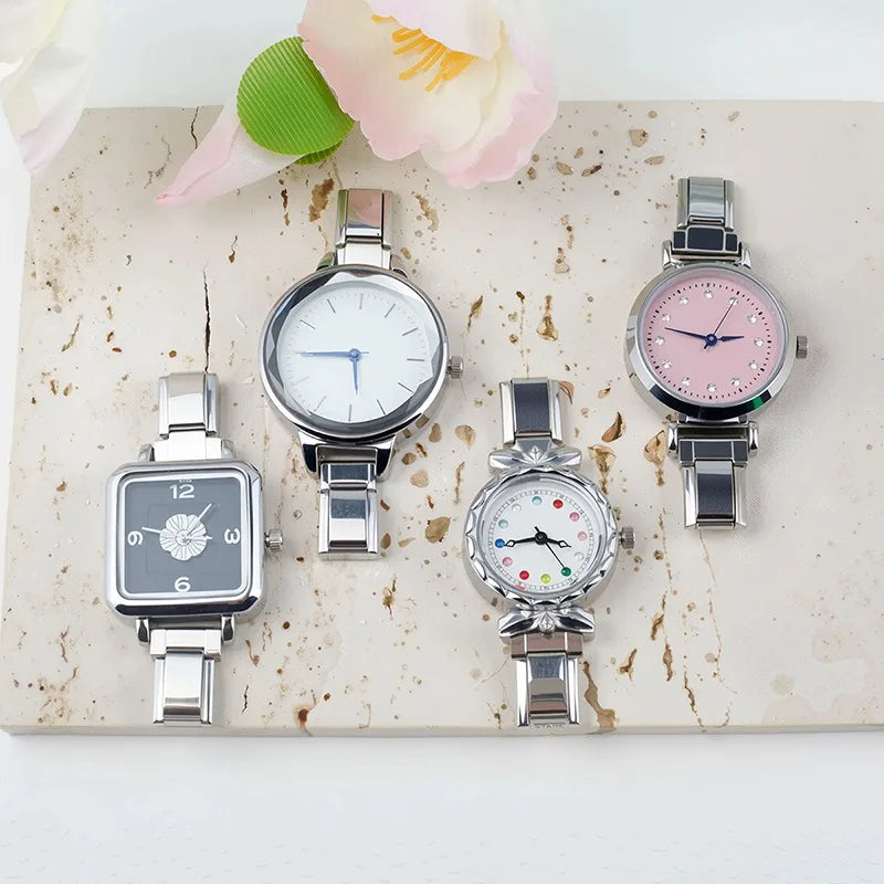 New Fashion High Quality Men Women's Stainless Steel Round and Square Watch Header Bracelet For Friend Birthday DIY Jewelry Gift Qme