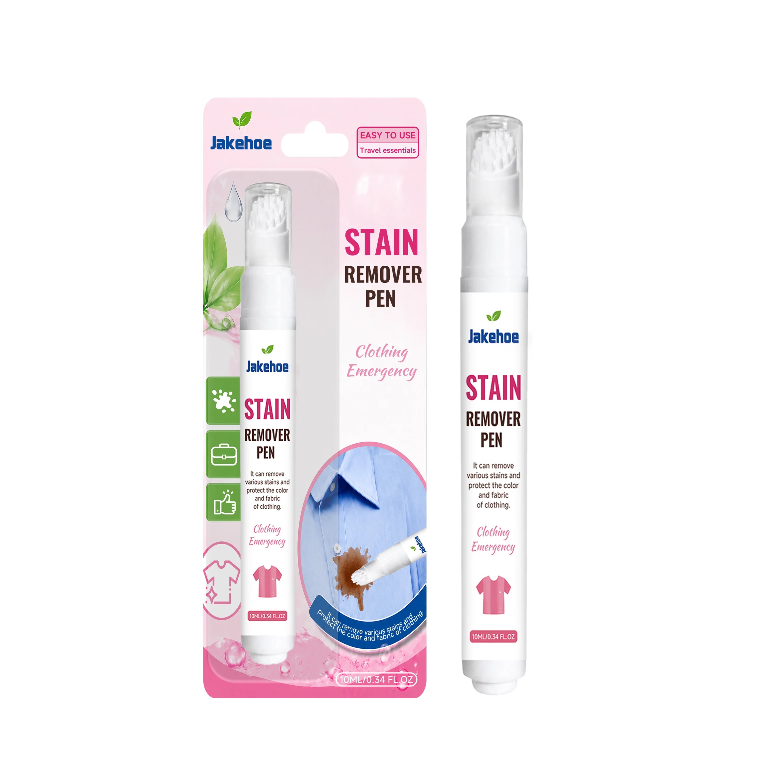 JAKEHOE Portable Clothing Stain Remover Pen Eliminate Coffee & Oil Stain Reduce Odor Mild No-Rinse Emergency Fabric Spot Cleaner Qme 1pcs Boxed