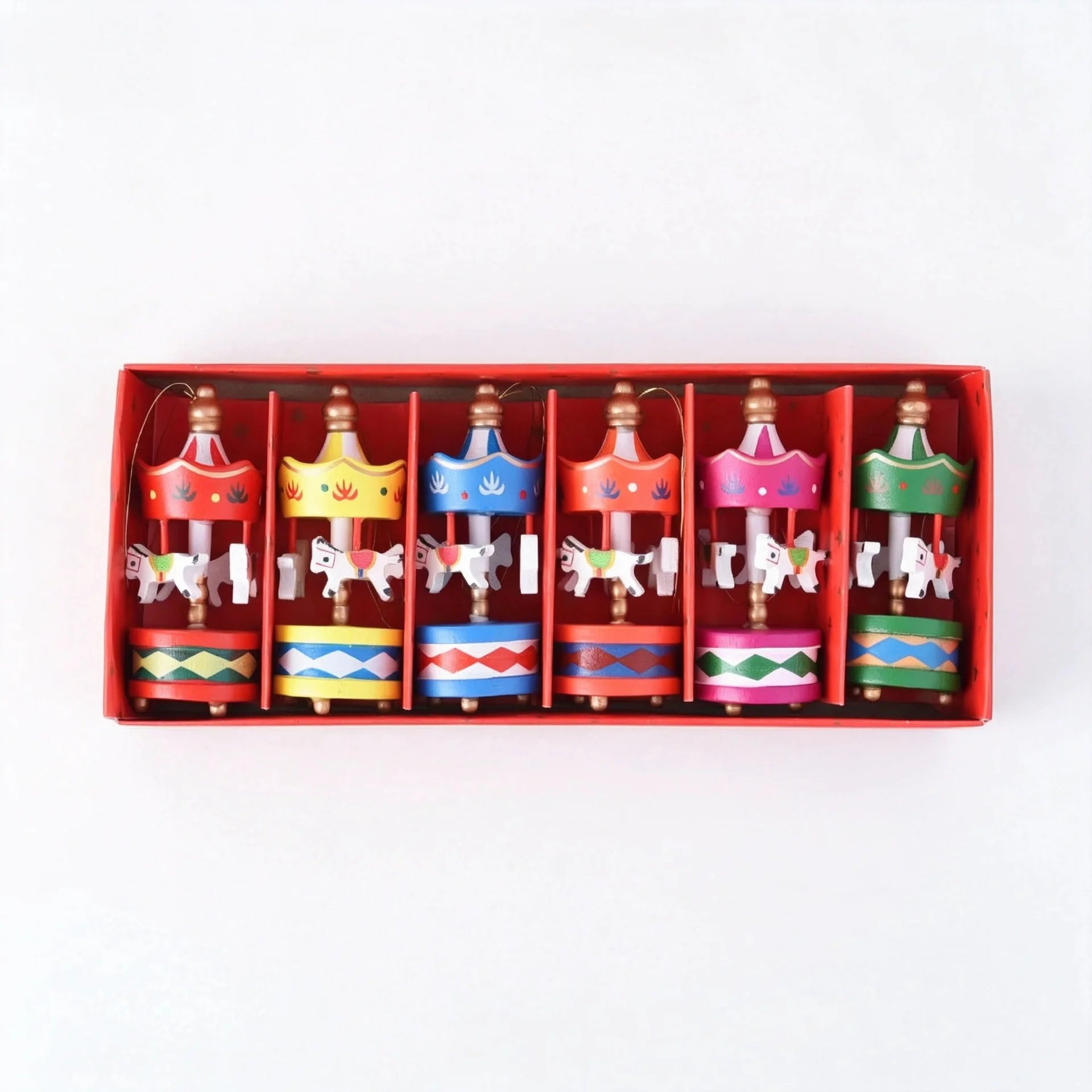 Vintage Handmade Wooden Carousel Horse 6 Mini Hanging Pendant Qme 6Pcs Mixed Color
