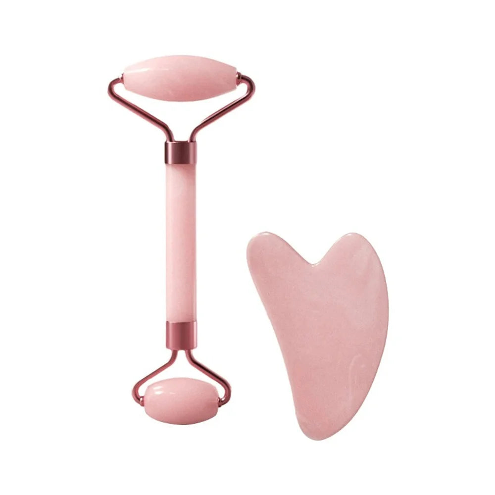Facial Massage Roller With Gua Sha Stone Multifunctional Massager For Body Eye Acupoint Relief Anti-Aging Daily Skin Care Tools Qme Pink No plug