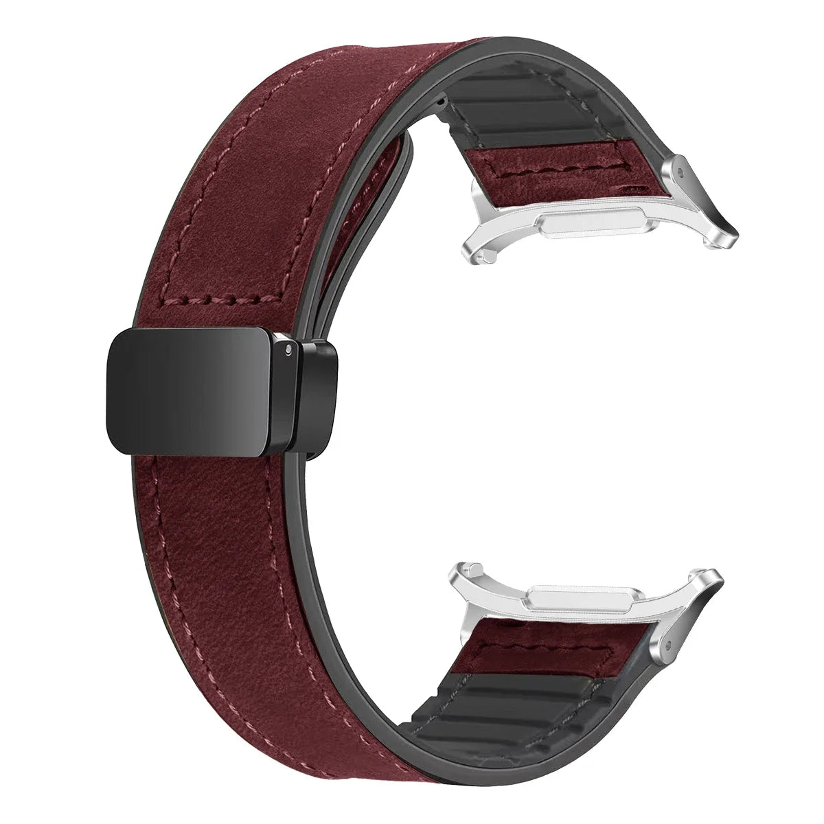 Leather Silicone Strap For Samsung Galaxy Watch 7 Ultra 47mm Magnetic Band Bracelet for Galaxy Watch 7 Ultra 47mm Correa Qme Wine Red-S For watch 7ultra47MM