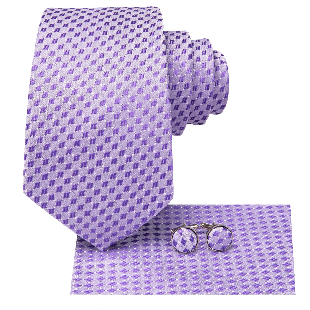 Hi-Tie Purple Floral Novelty Men Elegant Necktie Handkerchief Cufflinks for Tuxedo Fashion Classic Silk Luxury Tie for Man Qme
