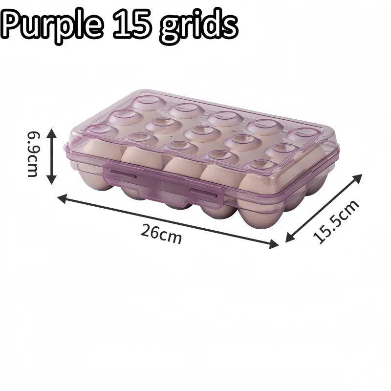 1pc Portable 6/15/24 Grid Egg Storage Box with Lid Durable Plastic Egg Storage Box Anti-collision Space-saving Egg Tray Qme Purple 15 grids