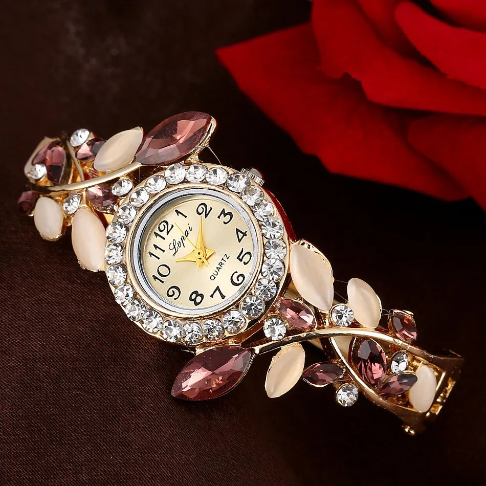 Girls’ Flower Alloy Band Beautiful Exquisite Stainless Stain No Waterproof Quartz Watch Fashion And Casual Luxury Bracelet Watch Qme