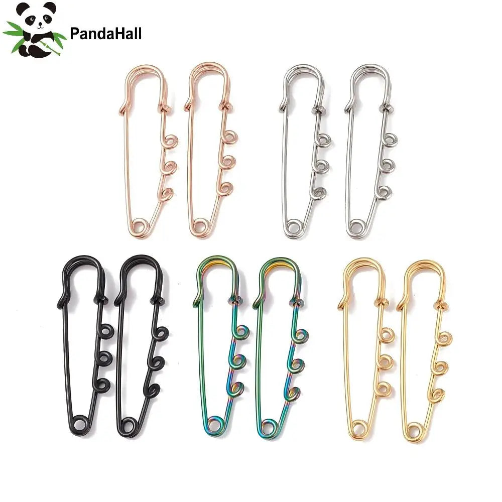 PandaHall 20pcs IP Plated 304 Stainless Steel Safety Pins, Triple Loop Brooch Findings 51x16x7mm, 1.3mm Pin for Lapel Pin Making Qme Mixed Color