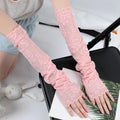 Summer Lace Hollow-out Fingerless Gloves Elastic Driving Cycling Qme pink