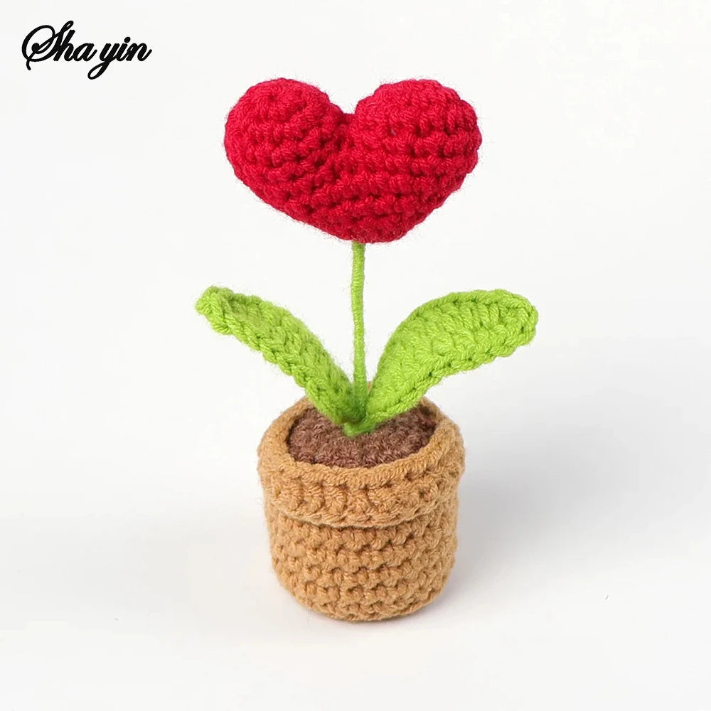 1PC Positive Energy Heart Flower Hand-woven Dolls Home Room Decor Hug Pocket Knitting Doll Positive Card Desktop Ornament Gifts Qme Love No Base