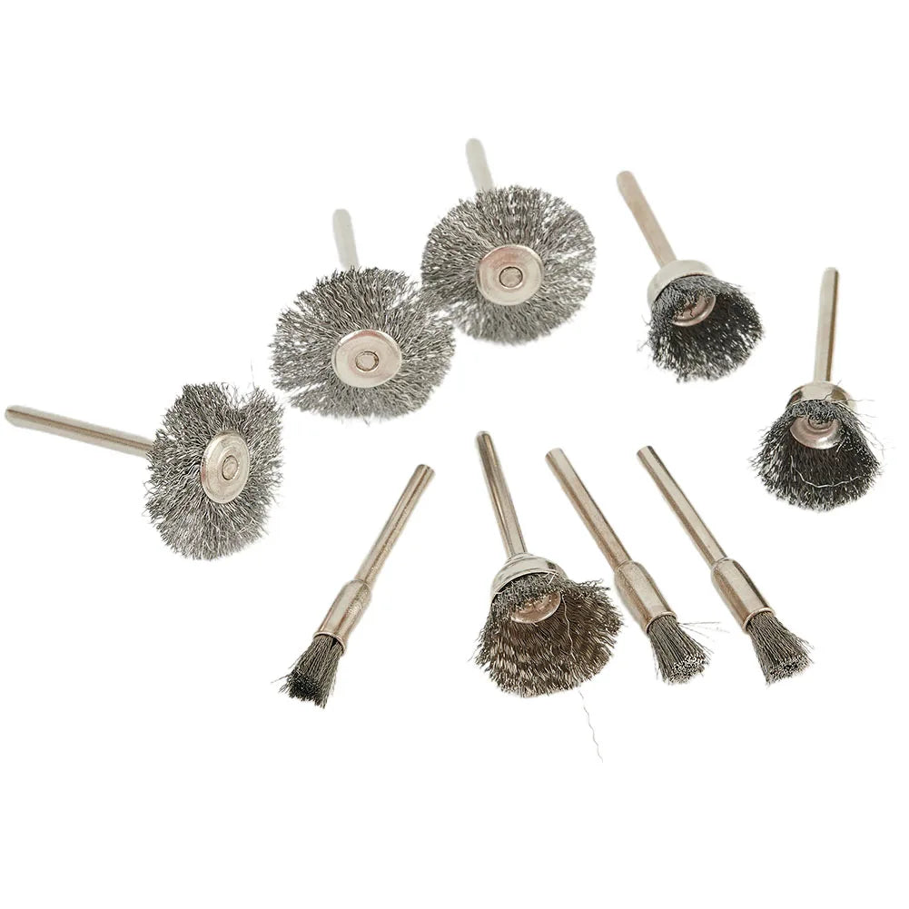 9pcs Stainless Steel Wire Brush Set Drill Brush Rotary Tool For Dremel Drill Polishing Grinding Wheel Electric Power Tool Access Qme