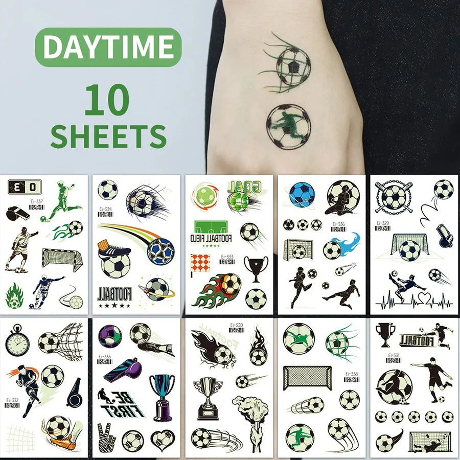 10 Sheets Football Luminous Tattoos Stickers Football Support Glow-in-the-Dark Temporary Tattoos Stickers Football Party Gifts Qme 10 Sheet Footballs