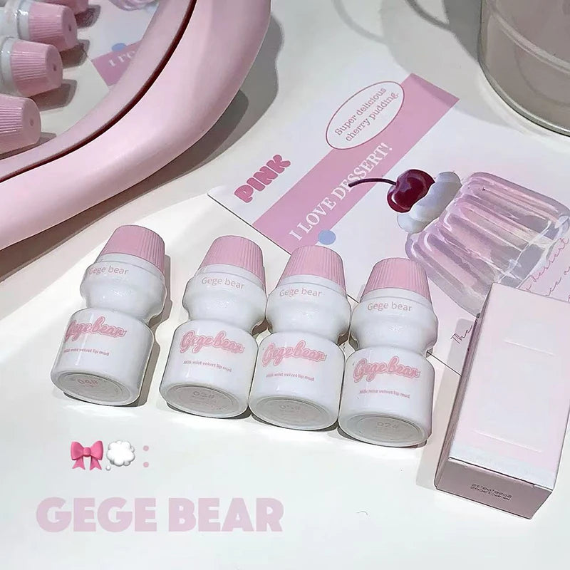 Gege Bear Velvet Lip Mud Gloss Cute Bottle Design Long-lasting Matte Qme