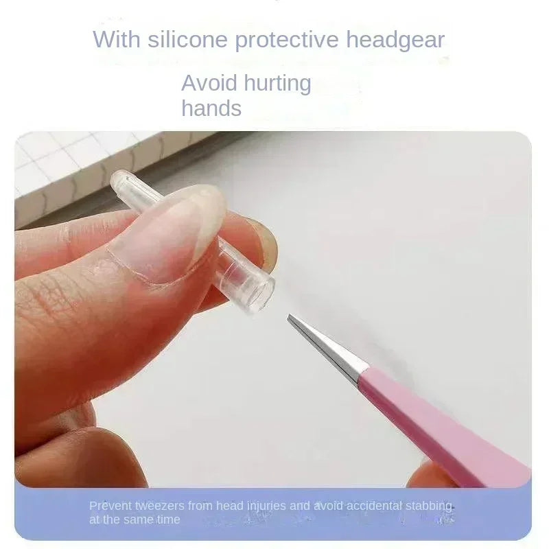 Stainless Steel Colored Straight Curved Tweezers Nail Art Sticker Qme