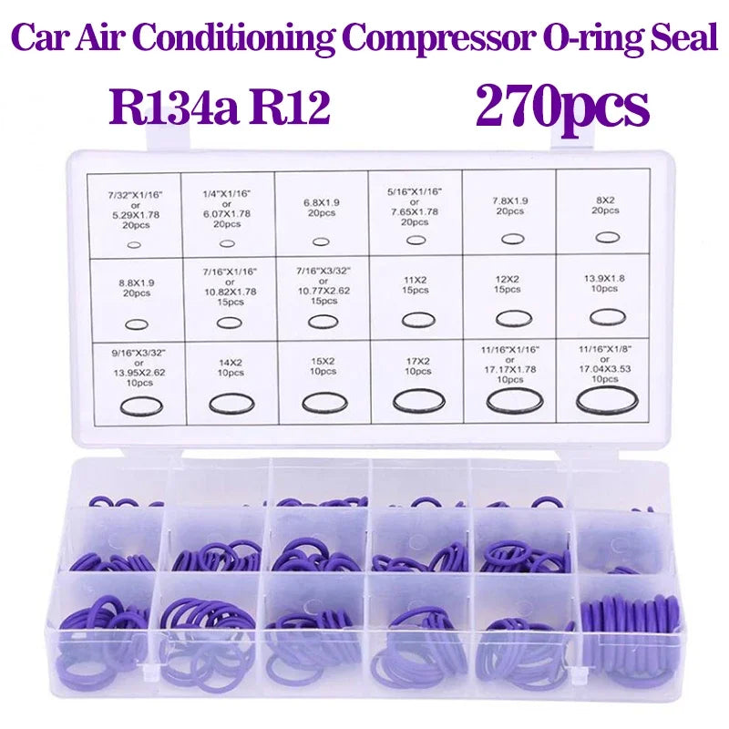 O Ring Set Seal Kit R134a R12 HNBR Rubber O-Rings Assortment For Car Automotive Air Conditioner A/C System Repair Tool Qme Purple 270pcs